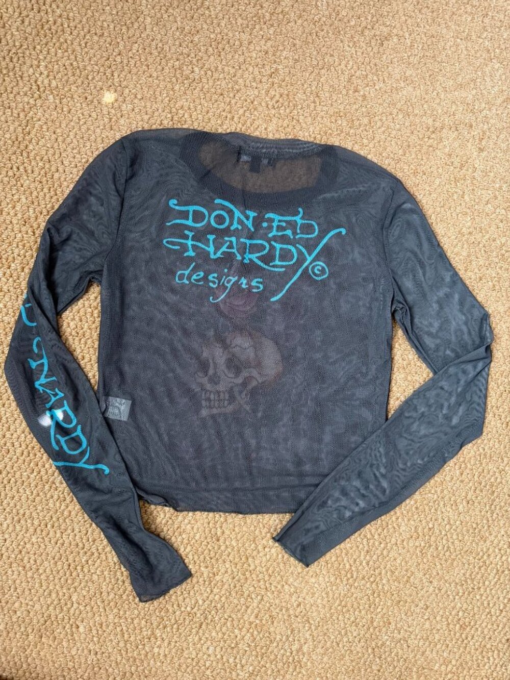 Ed Hardy Mesh Skull Graphic Long Sleeve Top Size M NWT - Picture 7 of 8